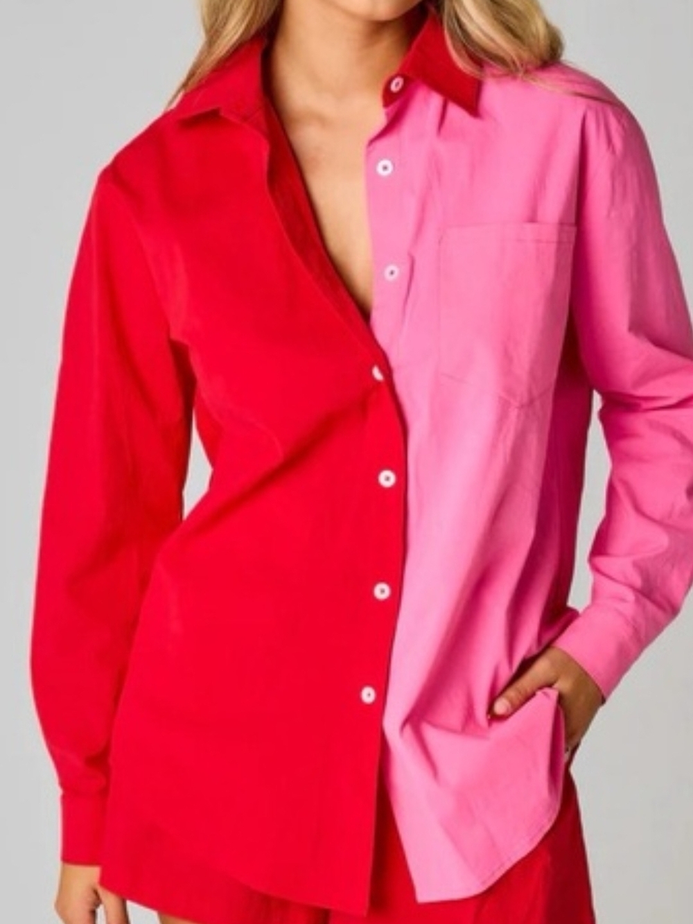 GeeGee Two-Tone Pink & Red Button Shirt